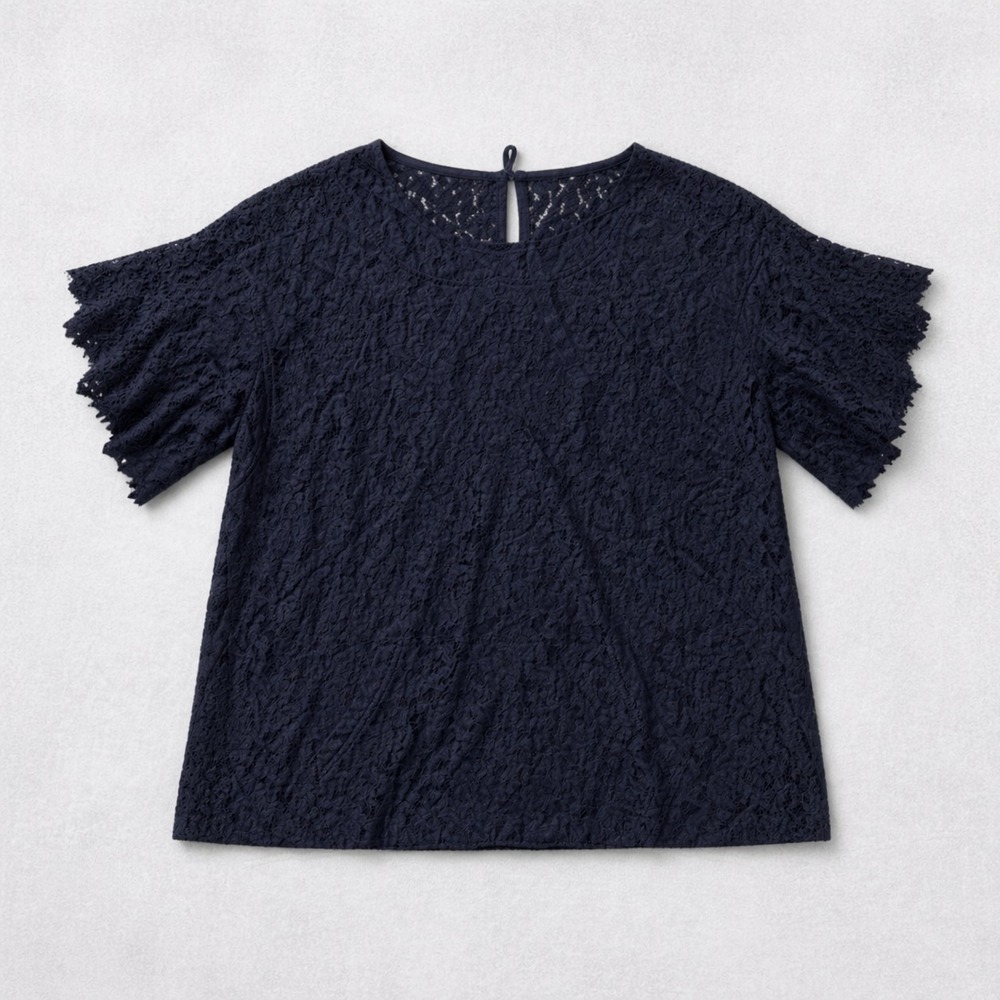 Banana Republic Blouse Womens Large Navy Lace Short Sleeve Top